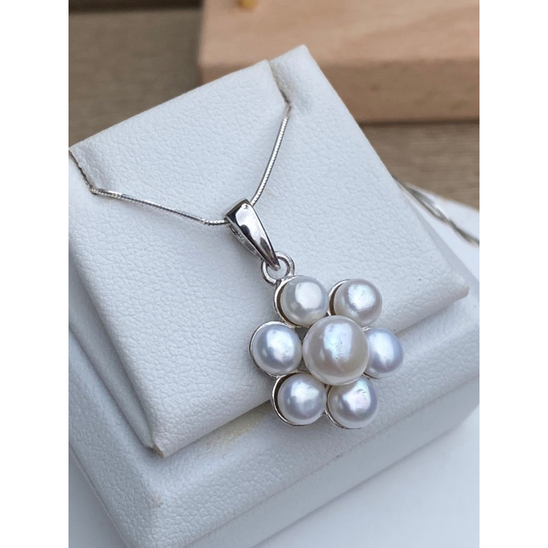 สร้อยคอเงินแท้ พร้อมจี้ไข่มุกแท้ silver92.5% มุกแท้ otop phuket มีใบรับประกัน