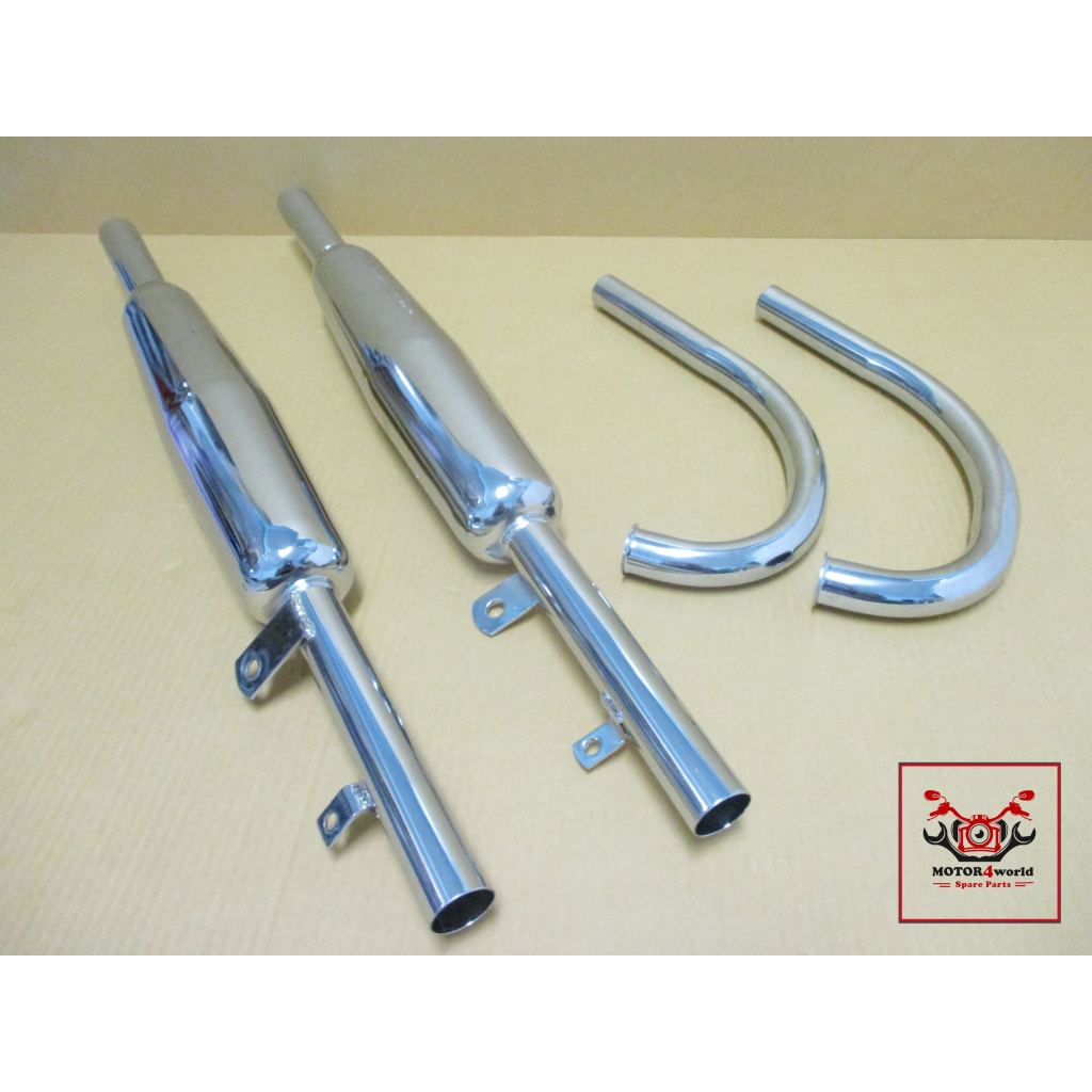 EXHAUST MUFFLER & HEADER PIPE SET CHROME For HONDA CD125 CD175 CA175 // ท่อไอเสีย พร้อม คอท่อไอเสีย 
