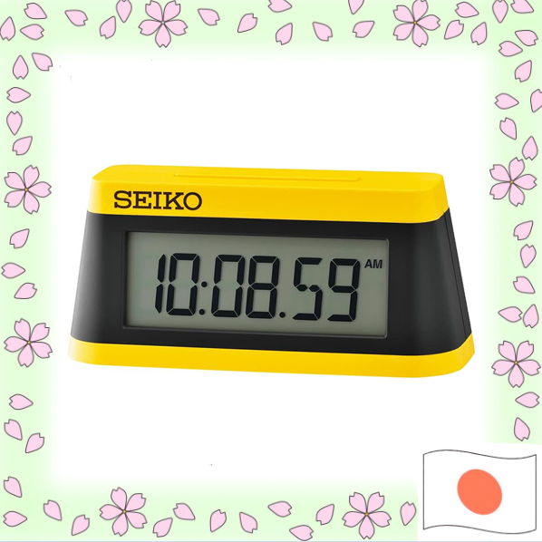 Seiko Clock นาฬิกาปลุก/นาฬิกาตั้งโต๊ะ การออกแบบตัวจับเวลากีฬาดิจิตอล สีเหลือง/ดำบางส่วน 58 x 130 x 4