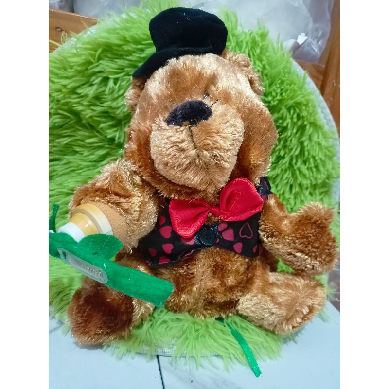 ตุ๊กตาหมีถือดอกกุหลาบร้องเพลงมีไฟ I love you