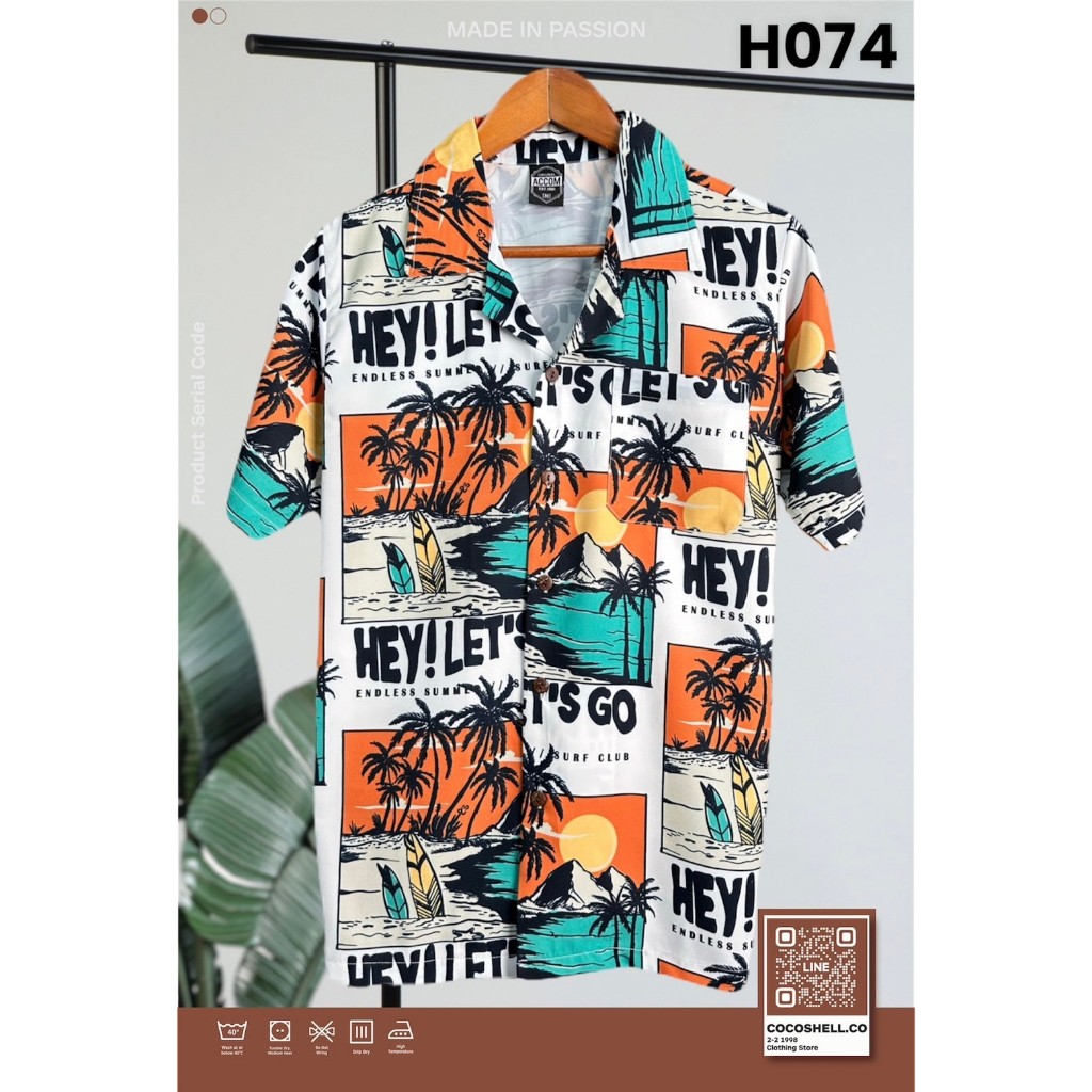 ✅พร้อมส่งจากไทย✅ เสื้อฮาวาย สงกรานต์ ผ้าไหมอิตาลี ทรงตรงใส่ได้ทั้งผู้หญิงผู้ชาย นุ่มลื่นพริ้ว คลายร้อนได้Summerส้มH074