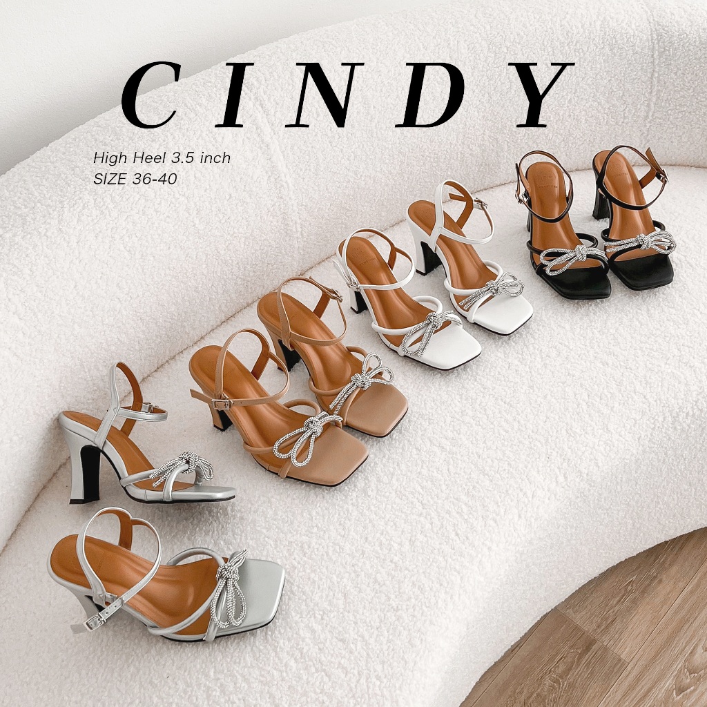 CINDY✨ส้นสูงออกงาน ประดับเพชร สูง 3.5 นิ้ว