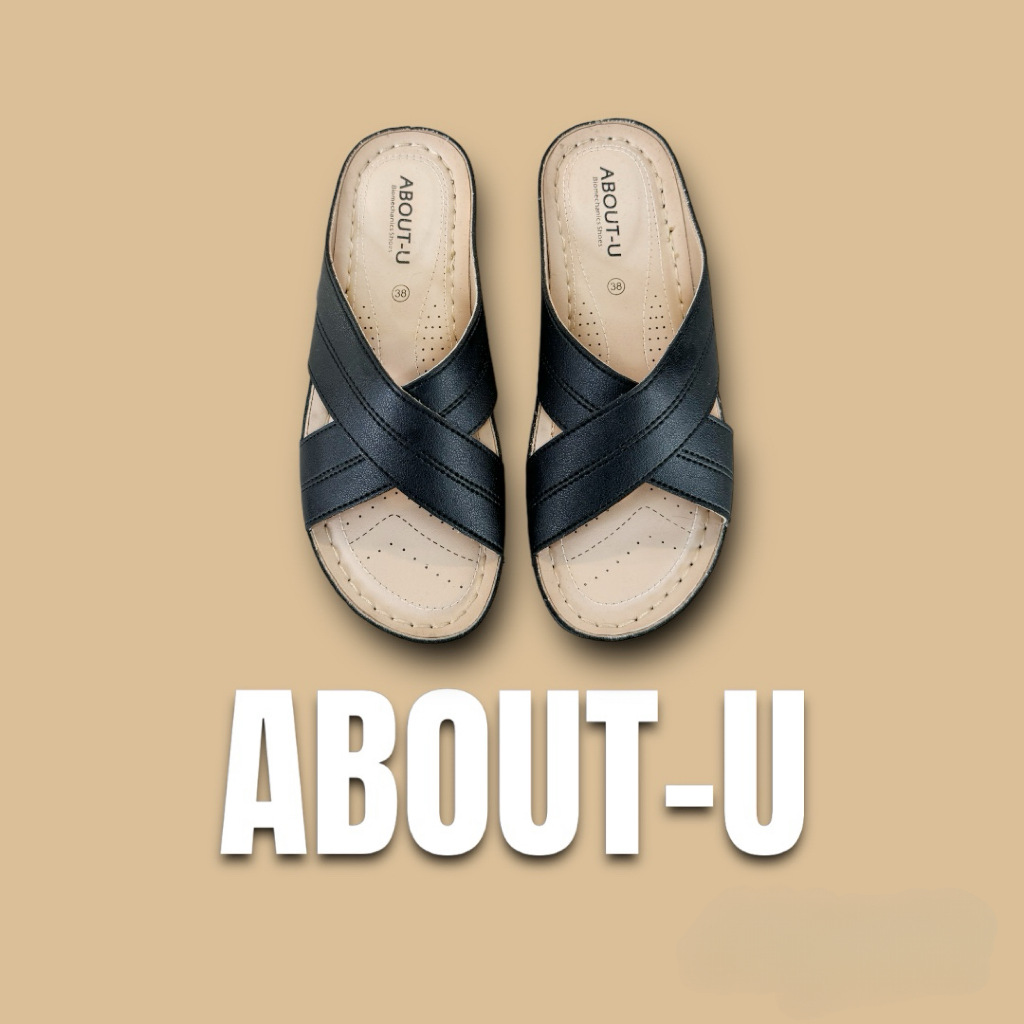 ABOUT-U รองเท้าเพื่อสุขภาพ ใส่สบาย น้ำหนักเบา เย็บรอบใช้ทนมาก กันน้ำ กันลื่น รุ่นBasic Cross สีดำ