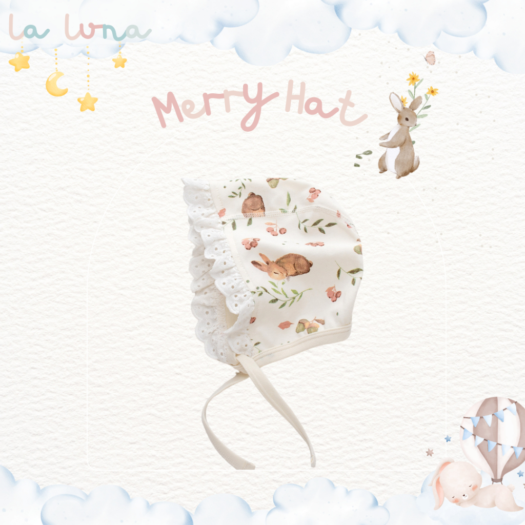 La Luna หมวกเด็กอ่อน หมวกเด็กแรกเกิด ผูกคาง รุ่น Merry Hat 0-8 เดือน