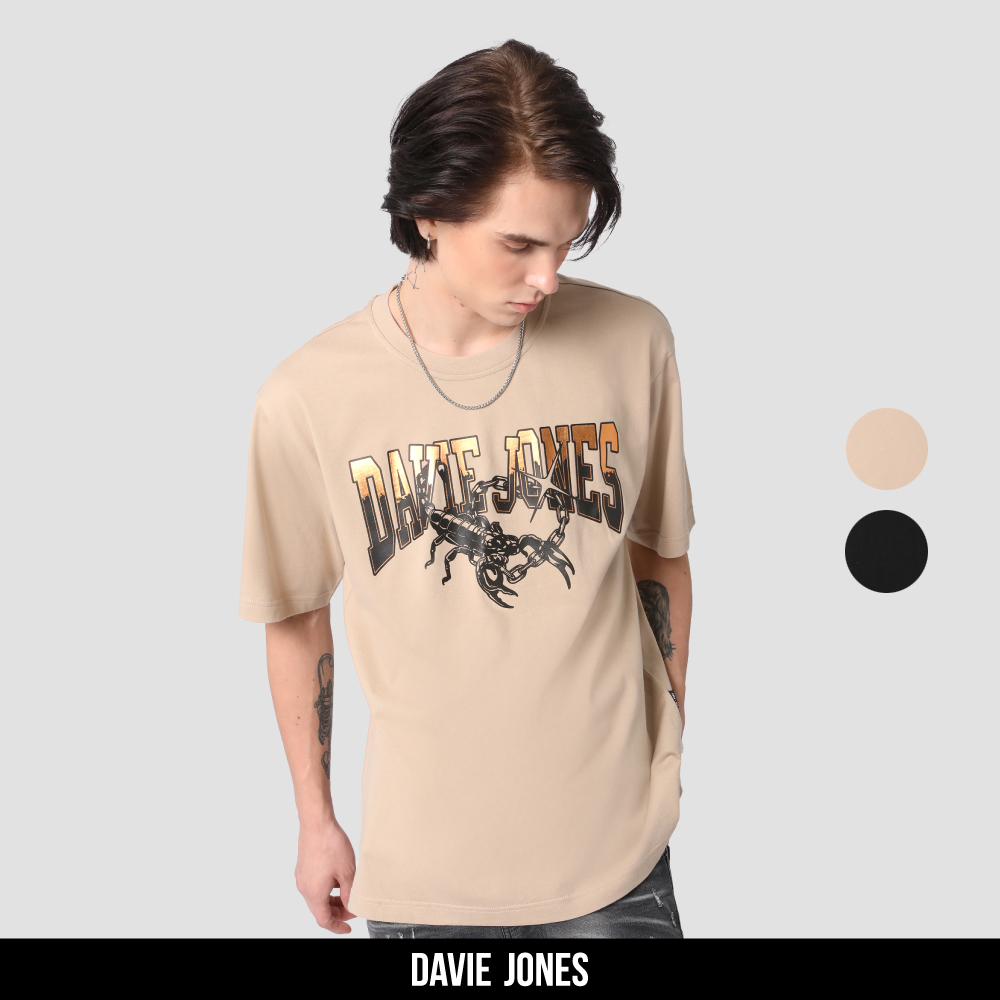 DAVIE JONES เสื้อยืด Logo Oversize Fit T-Shirt LG0075 สีครีม ดำ