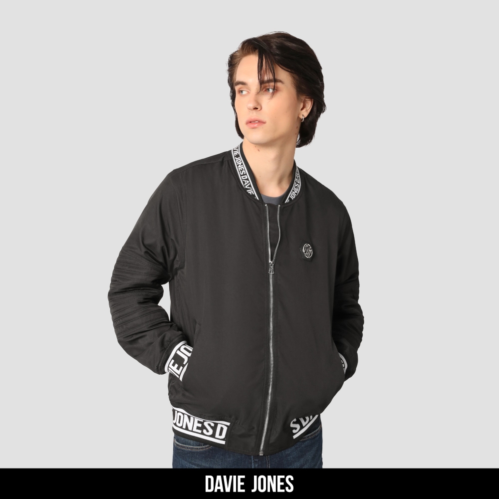 DAVIE JONES เสื้อแจ็คเก็ต Biker Bomber Slim Fit Jacket JK0033 สีดำ