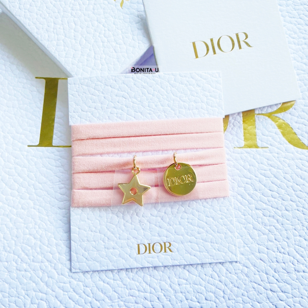 Dior Pink Bracelet Choker Gold Charm Ribbon String (สีชมพู)