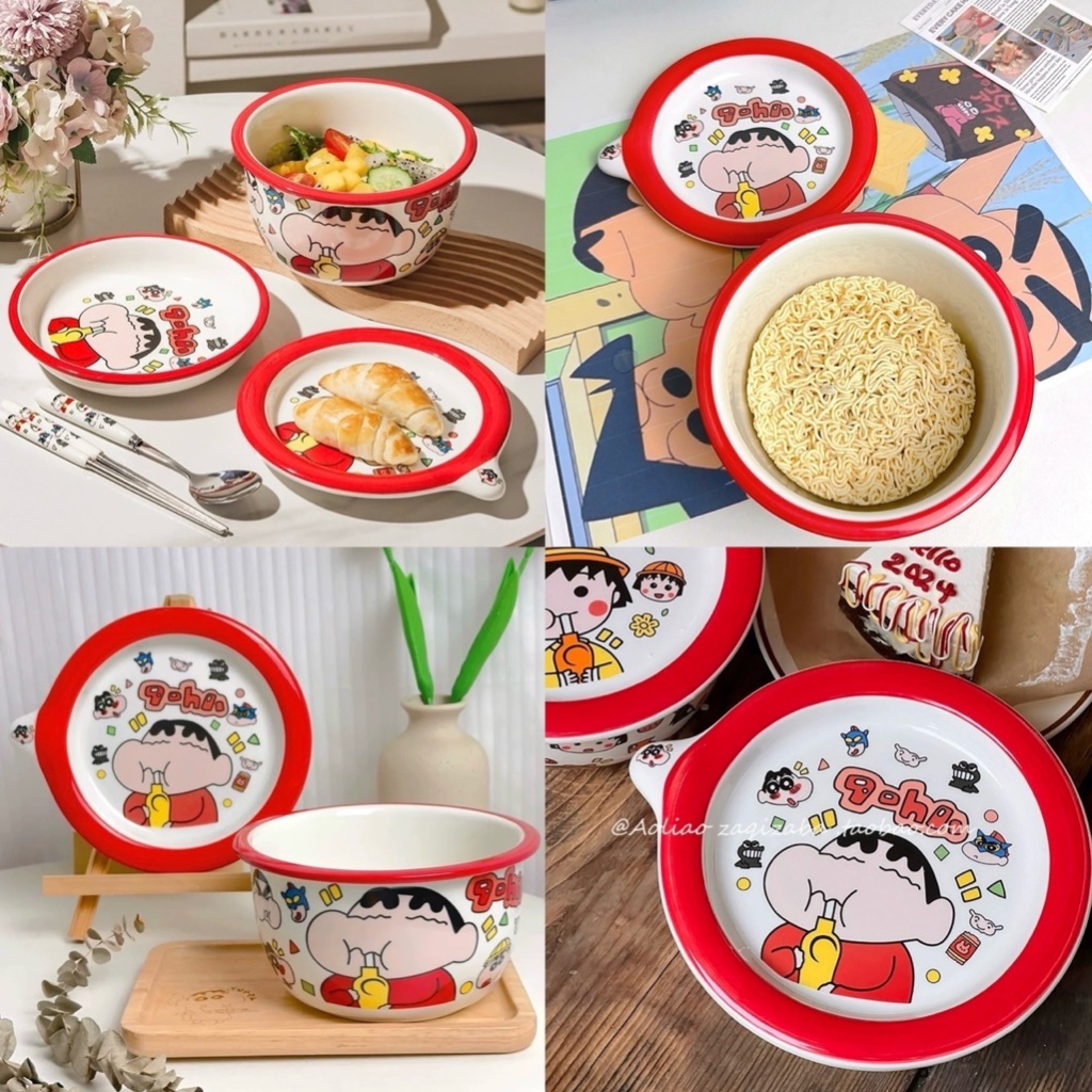 ถ้วยมาม่า Shin chan ชินจัง ชามบะหมี่ จานรอง + ถ้วย ชามมีฝาปิด