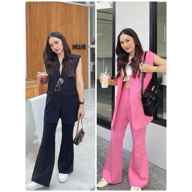 USED LIKE 🆕 ส่งต่อสภาพนางฟ้า Loonnystore ชุดเซตแขนกุดสูท สีดำ+ชมพู size S