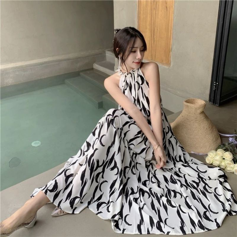 Black & White long dress เดรสพิมลายป้ายypy🔥พร้อมส่ง