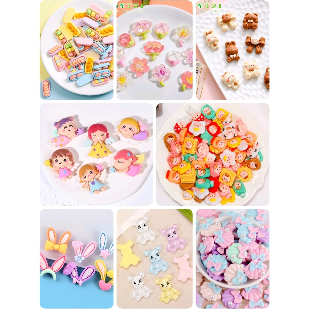 เรซิ่นตกแต่ง งานDIY (ชุด 5 ชิ้น)  พวงกุญแจ ยาดม เคสโทรศัพท์ นางฟ้า หัวใจ หอยมุก ซูชิ หมีน้ำตาล ดอกไม้ใส หูกระต่าย