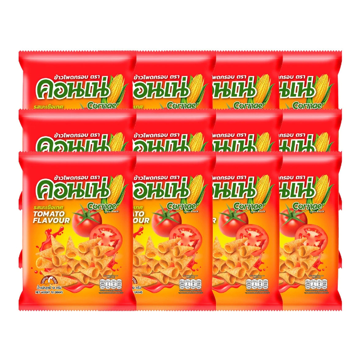 คอนเน่ ขนมข้าวโพดอบกรอบ รสมะเขือเทศ 12 ก. แพ็ค 12 ชิ้น