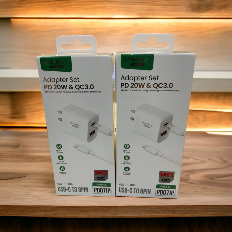 Energy premium อแดปเตอร์ & สายชาร์จ PD รุ่น EP-PD07 20W+18W for IP8PIN และ type c to c รับประกัน 1ปี