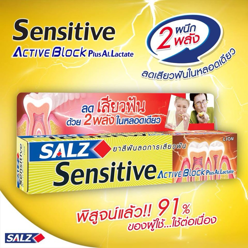 SALZ Sensitive ยาสีฟัน ซอลส์ เซนซิทีฟ แอคทีฟบลอค พลัส อลูมินัมแลคเตท 160 กรัม