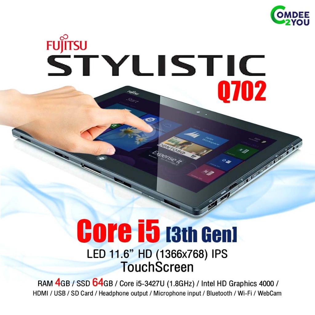 แท็บเล็ต Fujitsu Q702-Core i5 Gen3 /RAM 4GB /SSD 64GB /11.6"TouchScreen /HDMI /USB /SDCard/สภาพดีมีประกัน By Comdee2you