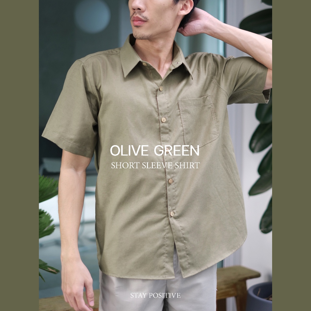 เสื้อเชิ้ตคอปก แขนสั้น SHORT SLEEVE SHIRT สีขี้ม้าอ่อน(Olive Green)