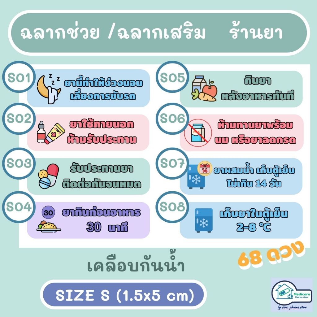 สติ๊กเกอร์ยา ฉลากยา ฉลากช่วย ฉลากเสริม สำหรับร้านยา