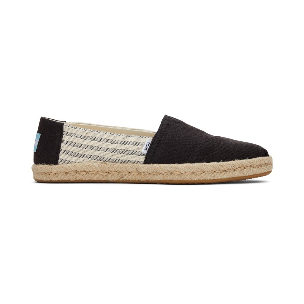 TOMS รองเท้าลำลองผู้หญิง สลิปออน รุ่น Alpargata Black Recycled Cotton University Stripes (CC) รองเท้าลิขสิทธิ์แท้
