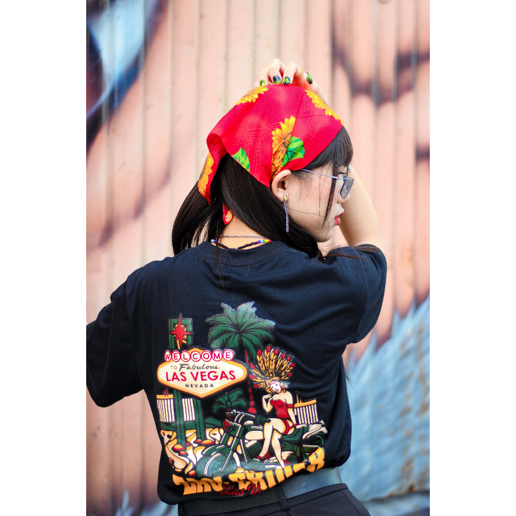 VINTAGE FACTORY เสื้อยืด Cotton100% LAS VEGUS -  เทคนิคซิลค์สกรีน สีจมลงเนื้อผ้าติดแน่นทนนาน