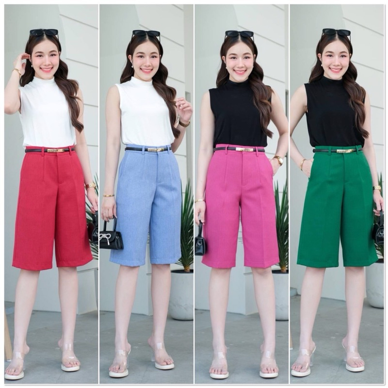 กางเกงขา4ส่วนทรงกระบอกเล็กต้ขอหน้าทรงสวยเป๊ะผ้าทิ้งตัวยับยากM-3XL✅