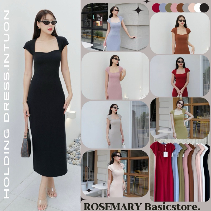 Holding Dress เดรสยาว ผ้ายืดนิ่ม มีดีเทล สวยผู้ดี งานป้าย Intuon #Rosemary Basicstore