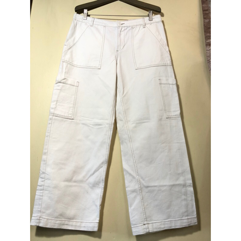 กางเกงยีนส์คาร์โก้H&M eur42 สีขาวเอว35