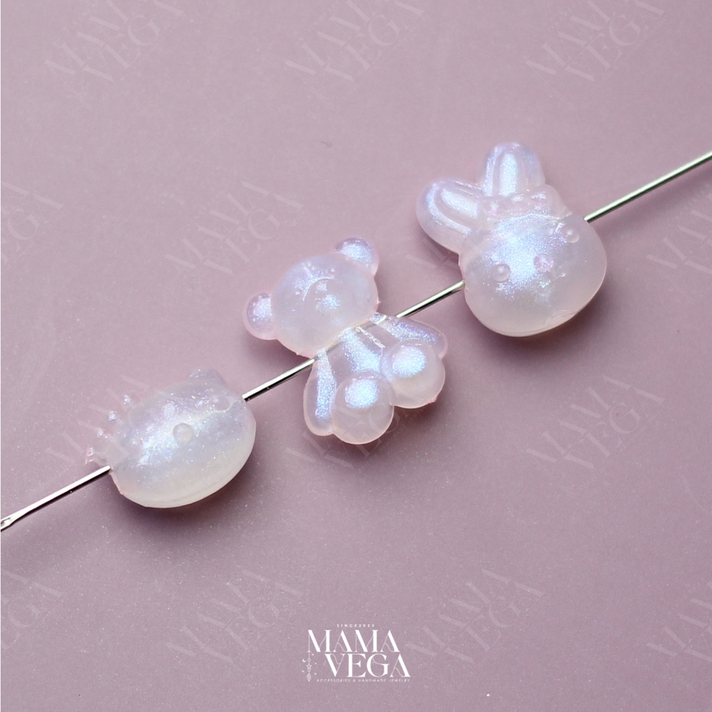 ลูกปัดอะคริลิครูป หมี แมว กระต่าย สีหวานมุก สำหรับทำเครื่องประดับ DIY