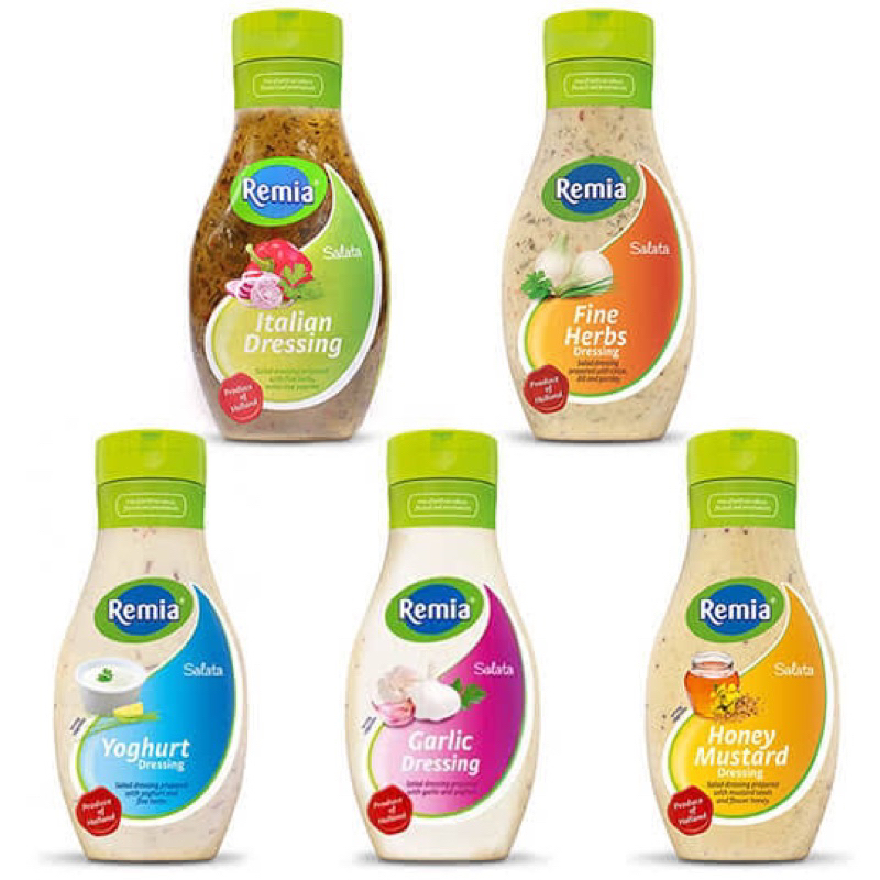 F Remia salata italian dressing/ ceasar / yogurt 500ml. fl นำเข้าจากเนเธอแลนด์ เรมิอา น้ำสลัด3สูตร