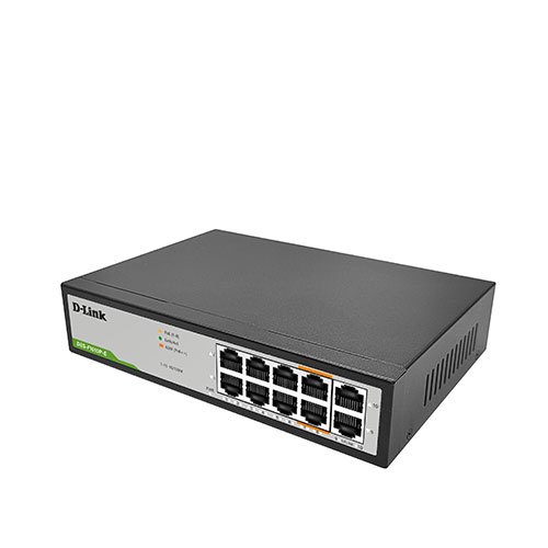 D-LINK Switch Poe 8+2 DES-F1010P-E 250M 10-Port Switch with 8 PoE Ports and 2 Uplink Ports