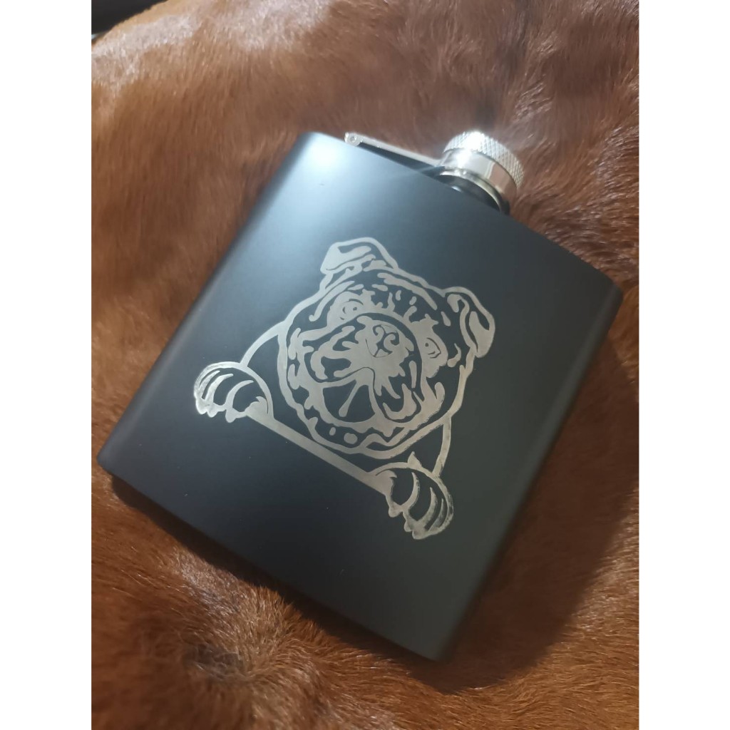 "ฺีBulldog" Hip Flask for Whiskey Brandy Alcohol Beer Liqueur Vodka Wine 6Onz