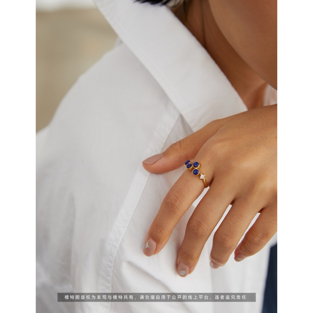 แหวนเงินแท้ ลาพิสลาซูลีธรรมชาติ 纯银天然青金石戒指 Sterling silver natural lapis lazuli ring