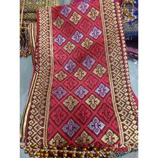 สไบ #สีแดง ผ้าสไบขิดลาว ผ้าพาดบ่า  ทอลายอัดกาว #ใส่ไปวัดทำบุ…