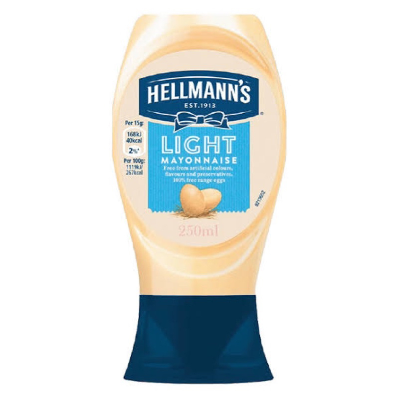 Hellmann’s Lihjt mayonnaise 250 ml. นำเข้าfl มายองเนสสูตรไลท์ ไขมันต่ำ