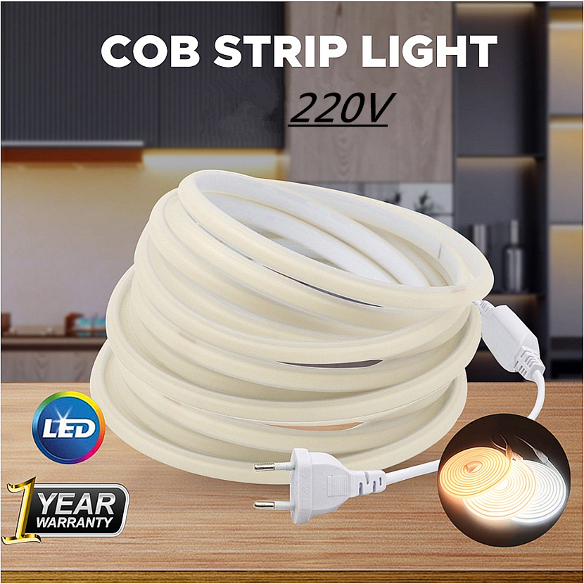 ไฟเส้นCOB 220V LED240ดวง ไฟตกแต่ง สว่างมาก ไม่เห็นเม็ดไฟ สีขาว สีวอร์ม