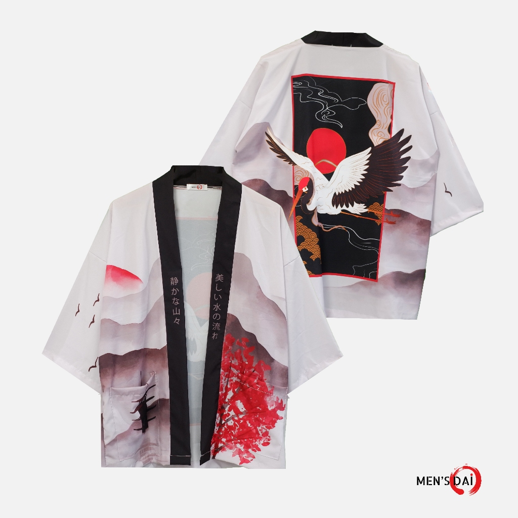 พร้อมส่ง เสื้อคลุมลายนกภูเขา ทรงยูกาตะ เนื้อผ้าใส่สบาย ใส่ได้ทั้งผู้หญิงและผู้ชาย มีพวงกุจแจ