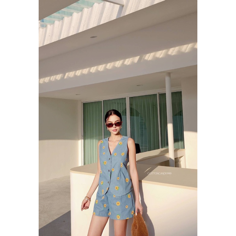 #COTTON CANDY เซตยีนส์ลายดอก New Sunflower jeans set