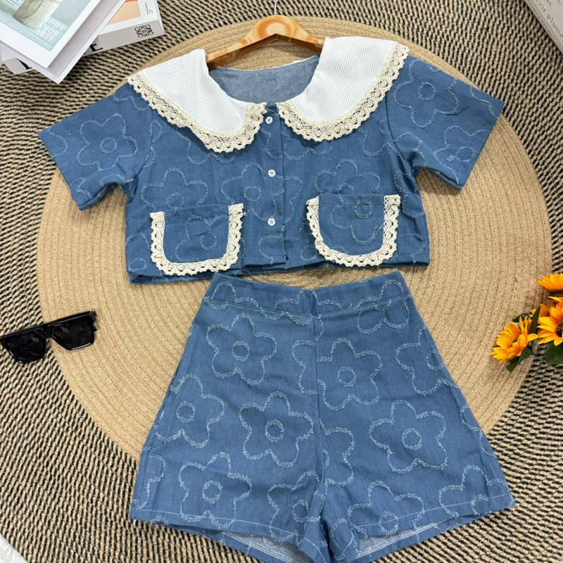 Set เสื้อกระเป๋าหน้ายีนส์+กางเกง Aw-1