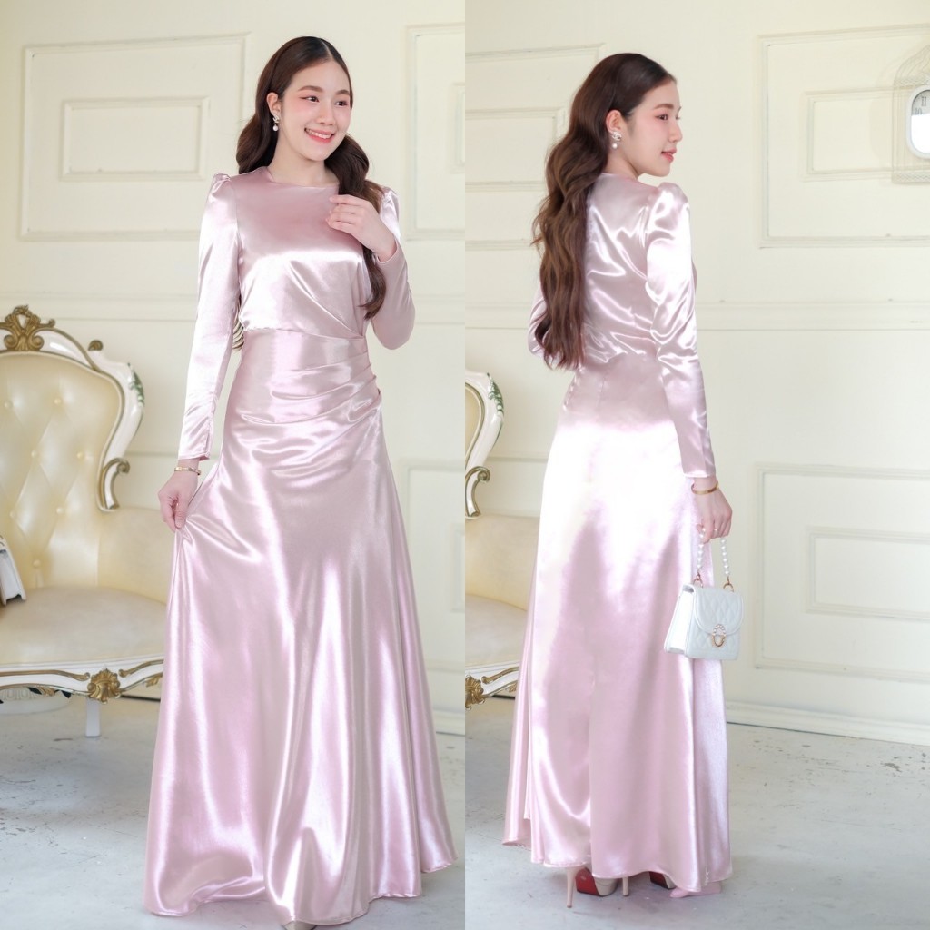 [LUXURY707] FN9201 : ชุดราตรีอิสลาม ชุดไปงานทรงวินเทจ คอกลมแขนยาว กระโปรงบาน