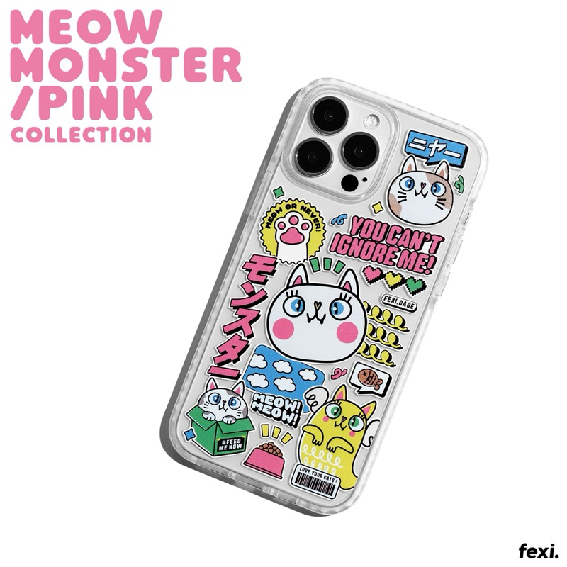 เคสไอโฟน ((สั่งทำชื่อได้)) “ Meowmonster Pink“ iPhone Case for 12 - 16 series & Samsung S24 series.