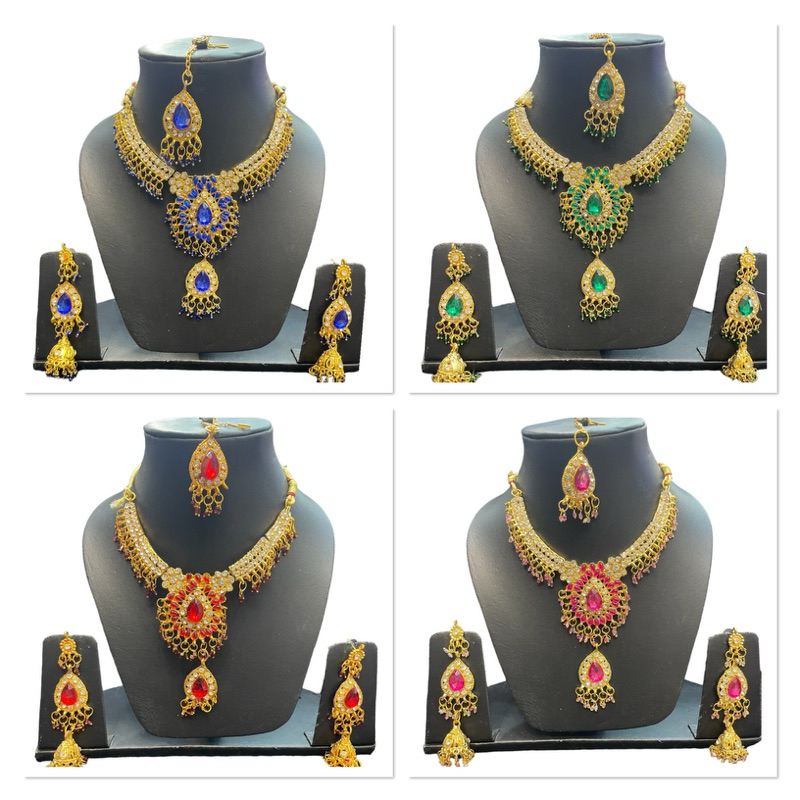 necklaceสร้อยคอหยดน้ำตาอินเดีย# ชุดเครื่องประดับสไตล์อินเดีย ชุดสร้อยคออินเดียใส่กับชุดแขก ครบชุด พร้อมต่างหู จี้หน้าผาก