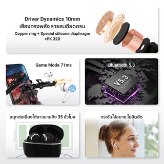 iSUPER Evo Buds Life หูฟังไร้สาย ไมค์ตัดเสียงรบกวน แบตเตอรี่อึด 35ชม. รองรับแอป iSUPER PLAY -1Y