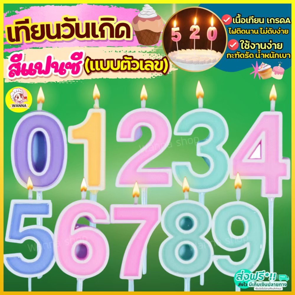 ส่งฟรี เทียนวันเกิด ตัวเลข สีพาสเทล Winnerเทียนตัวเลข เทียนแฟนซี เทียนวันเกิดตัวเลข เทียนปักเค้ก เทียนปักเค้กวันเกิด