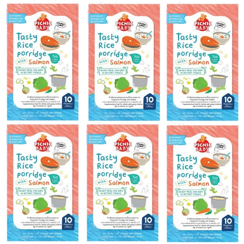 Picnic Baby Food ข้าวต้มปลาแซลมอนทรงเครื่อง (บดหยาบ)  x 6 กล่อง