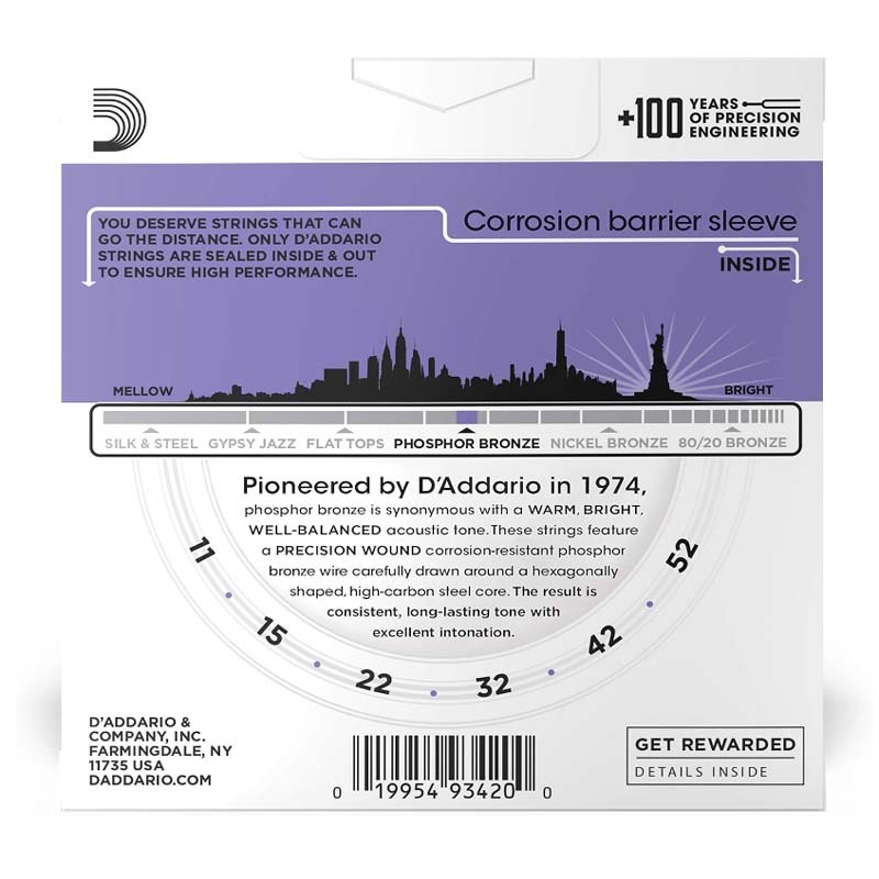 D'Addario EJ15/EJ16/EJ26 สายกีตาร์-Phosphor Bronze Acoustic Guitar Strings, 3-Pack - รูปที่ 4