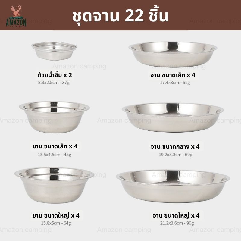 ชุดจานสแตนเลส 17 ชิ้น และ 22 ชิ้น   พร้อมกระเป๋าจัดเก็บ ชุดจานแคมป์ปิ้ง ราคา ถูกที่สุด ดีลบีเคเค แกลเลอรีภาพที่ 8