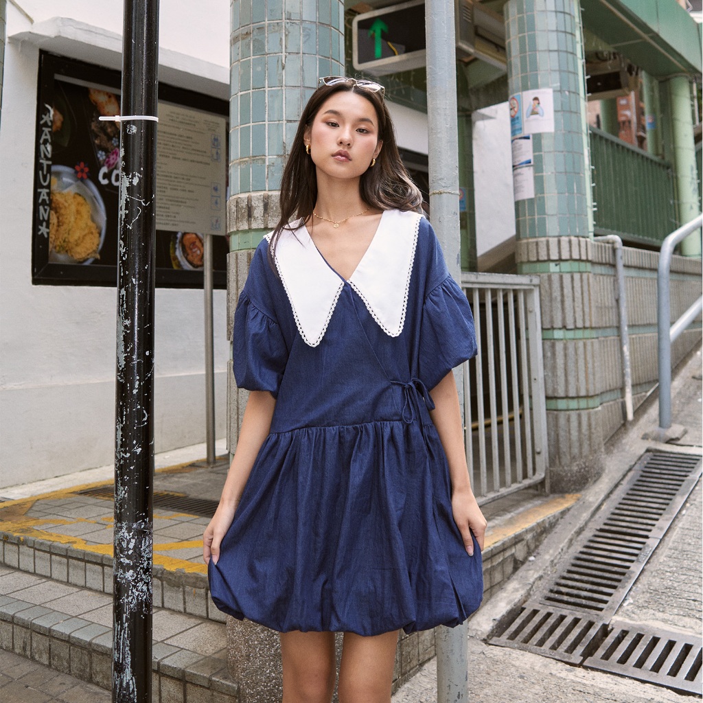 pavebkk - Madison dress เดรสสั้นยีน Oversize แขนพอง