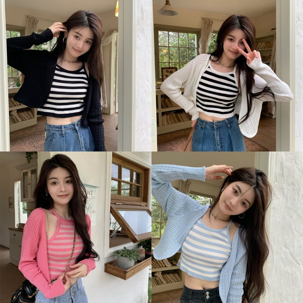 เสื้อกล้าม+ เสื้อตลุมไหมพรม สวมใส่สบาย ทรงสลิมฟิต #602119