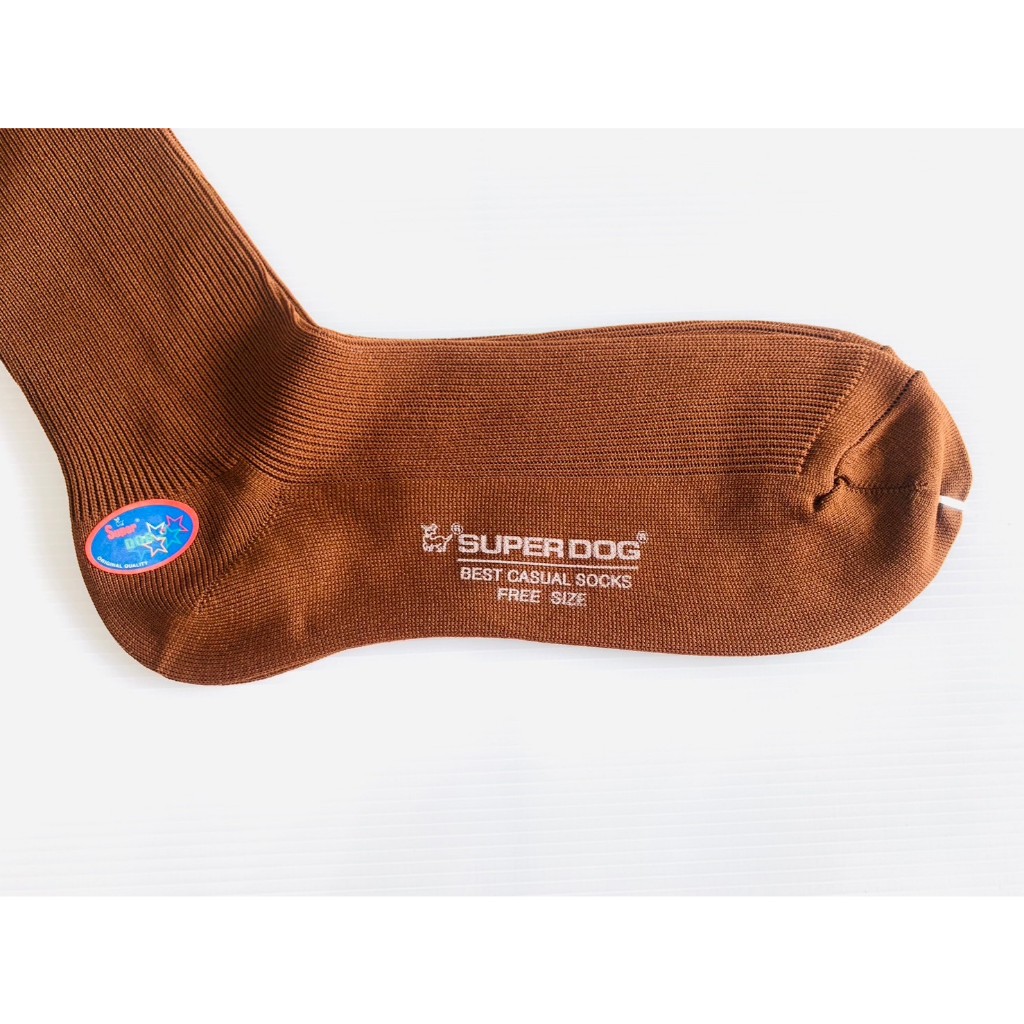 ถุงเท้านักเรียน Super Dog  สีน้ำตาลล้วน ถุงเท้านักเรียน นักศึกษา ข้อยาว  Student Socks