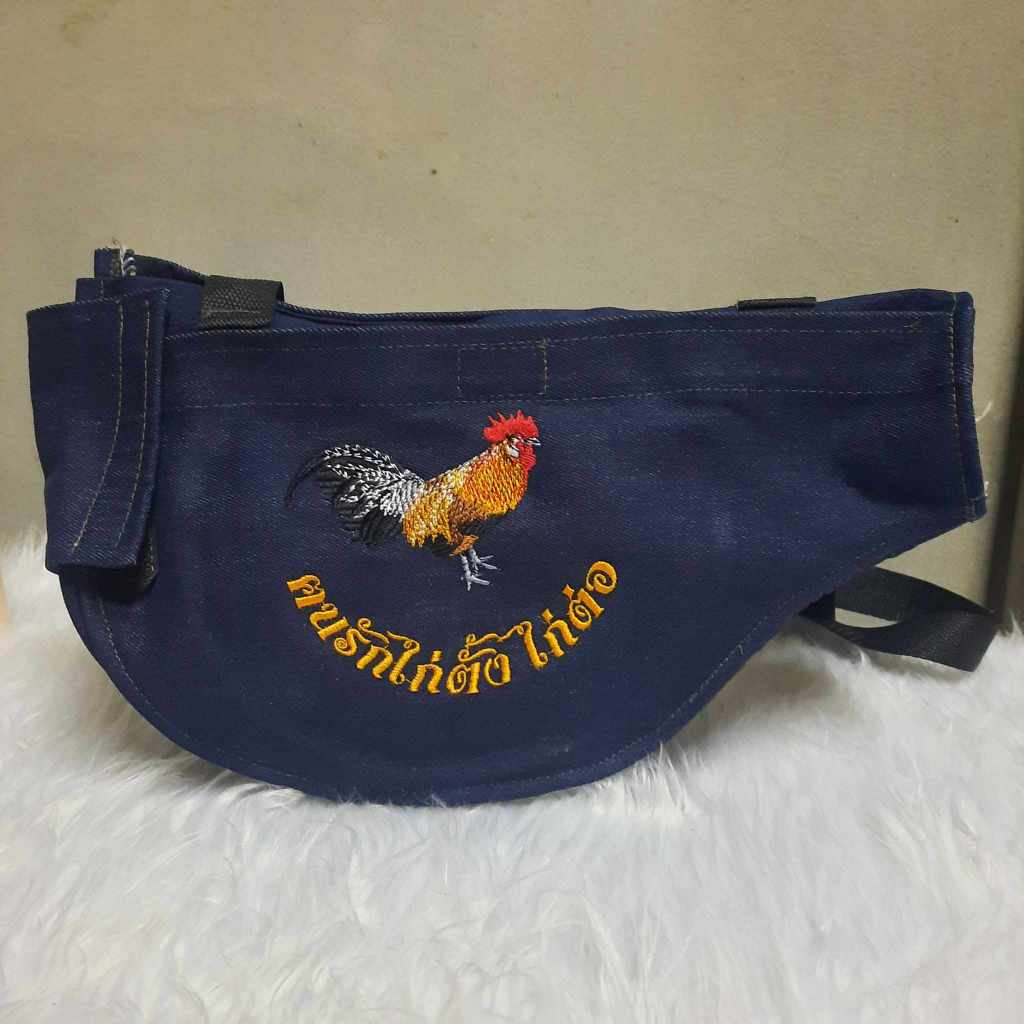 กระเป๋าใส่ไก่ต่อ ไก่ป่า ผ้ายีนส์ ปักลายสวยๆ ติดรูระบายอากาศ สวยงามเข็งแรง พร้อมส่งครับ