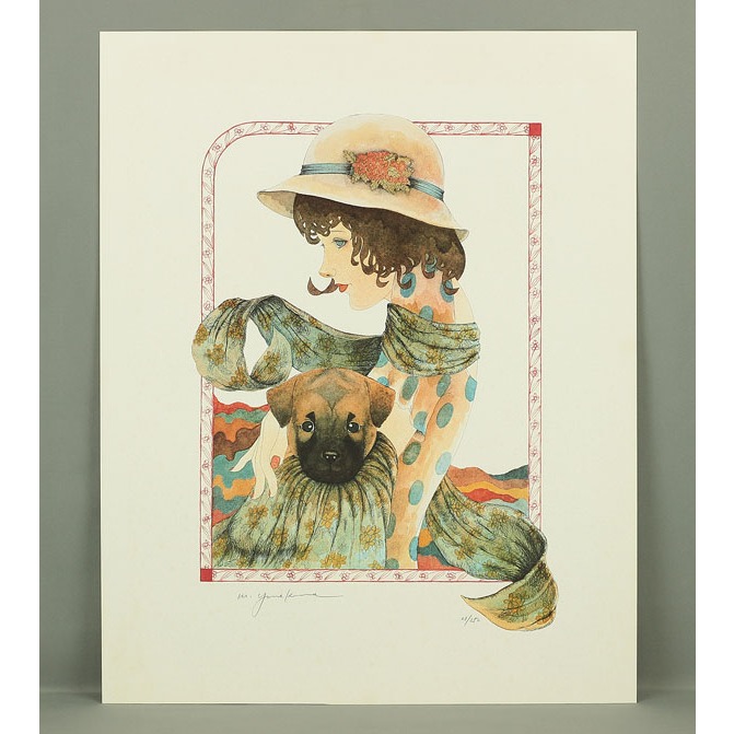 Yonekura Masakane Ca 1970-90 ฟิกเกอร์ตัวอักษรภาษาญี่ปุ่น 'Musume To Koinu'「`Ф`」(เด็กผู้หญิงและลูกสุน